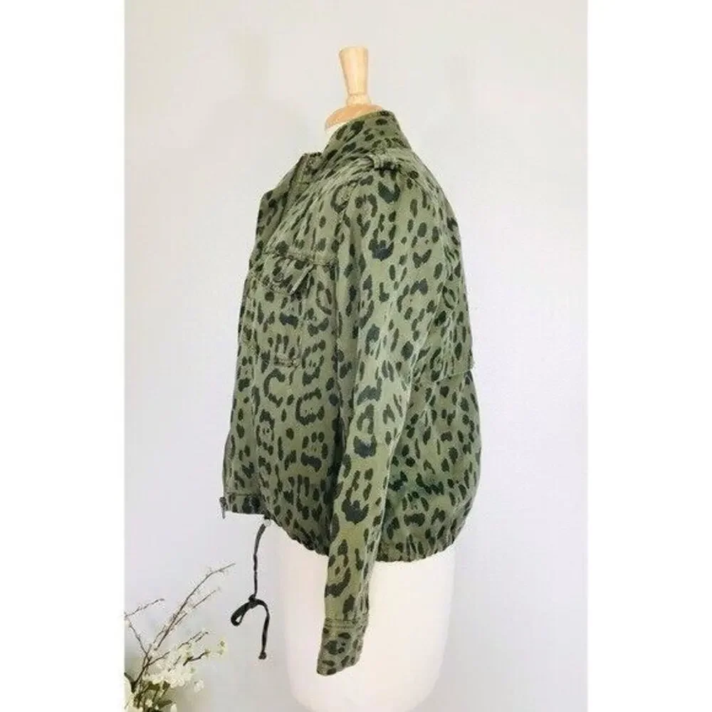 Rails Collins Jacket Linen Green Moto Utility Leopard Print Anthropologie , XS - Picture 5 of 7
